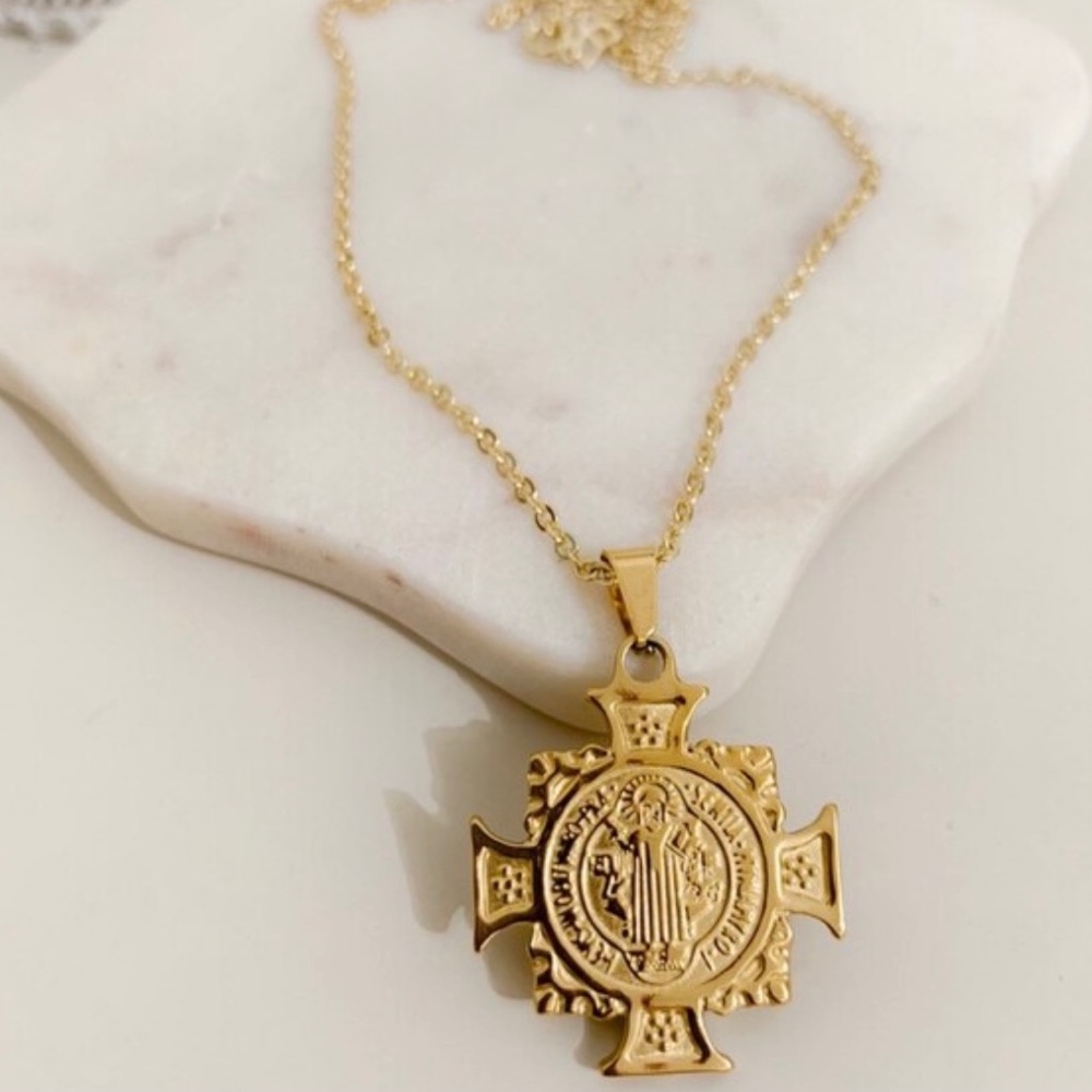 St. Benedict Cross Necklace | 18k Gold Filled